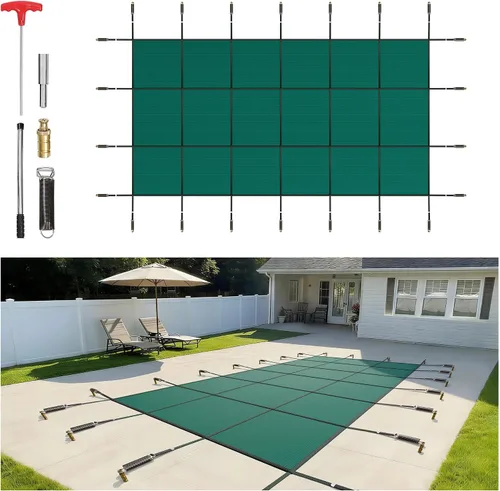 Vista 20 de VEVOR Cubierta rectangular para piscina de 12 x 20 pies, toldo de invierno de PVC color carbón, impermeable y repelente de suciedad