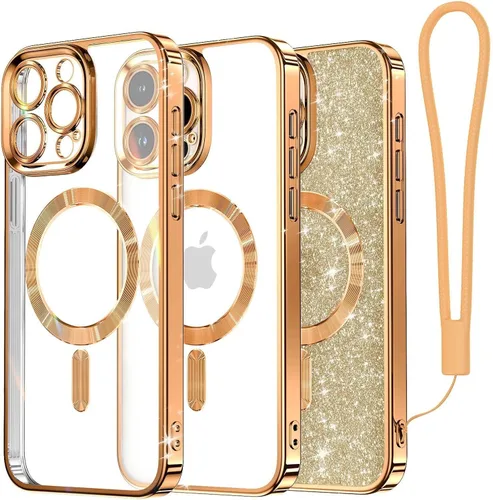 Vista 39 de Meifigno - Funda diseñada para el iPhone 16 Pro de 6.3", [Tarjeta de purpurina y correa para la muñeca] [Compatible con MagSafe]