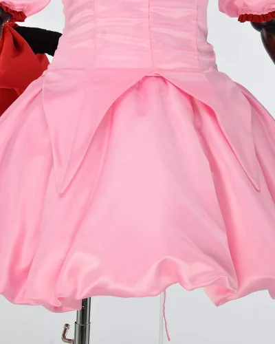 Vista 6 de miccostumes Disfraz de anime para mujer, vestido corto rosa transformado con orejas de gato y cola