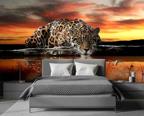 Vista 2 de Papel pintado 3D de leopardo de animales para despegar y pegar 98 x 58 pulgadas