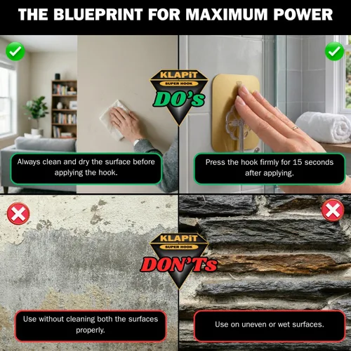 Vista 9 de KLAPiT Super Hook - Ganchos de pared adhesivos de alta resistencia, soporta hasta 11 libras, impermeable, sin daños, fácil de instalar en azulejos