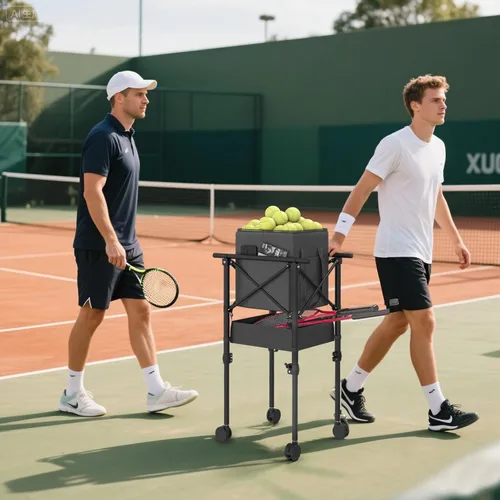 Vista 2 de Recogida de pelotas de tenis con ruedas - Cesta de pelotas de tenis plegable y ajustable en altura con bolsa de almacenamiento de pelotas