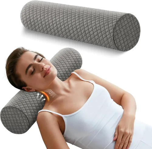Vista 9 de Almohada redonda de espuma viscoelástica de 5 pulgadas, almohada cervical Velvet Dots Azul