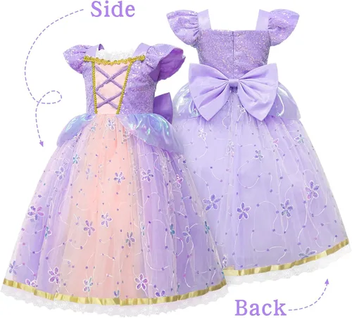 Vista 3 de GRIVOS Disfraz de princesa para niñas pequeñas, cosplay, fiesta de Navidad, Halloween, 4-9 años