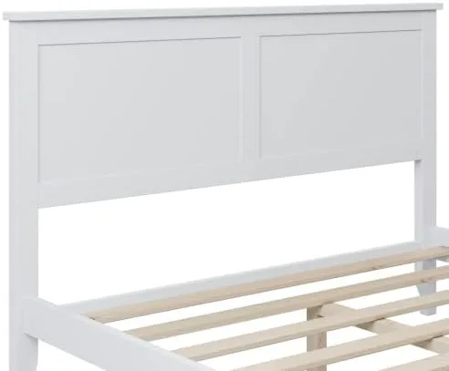 Vista 4 de Majnesvon Cama de plataforma de tamaño matrimonial con cabecera y estribo, cama de plataforma de madera maciza blanca de estilo conciso tradicional