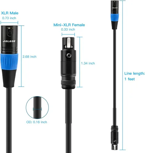 Vista 7 de JOLGOO Cable adaptador XLR macho a Mini XLR hembra, 3 pines a 3 pines Mini, 1 pie