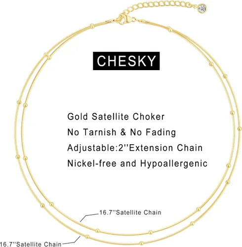 Vista 5 de CHESKY - Gargantilla de oro para mujer, chapado en plataoro de 14 quilates, gargantilla de cuentas satélite, delgada, de moda, collares de clip