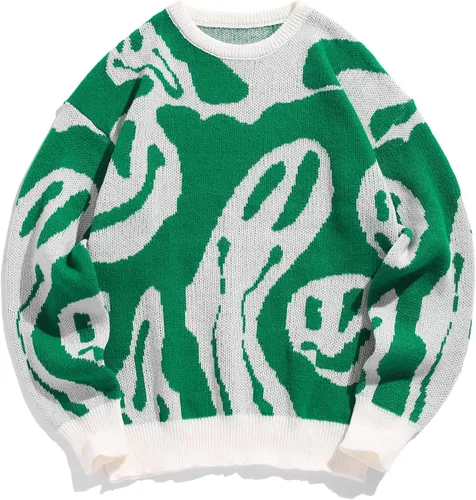 Vista 95 de ZAFUL Y2K - Suéter casual con estampado de llama estética para hombre, suéter de punto holgado, manga larga, cuello redondo
