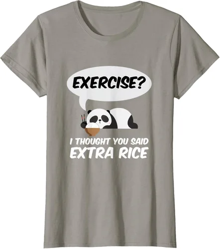 Vista 53 de ¿Ejercicio? I Thought You Said Extra Rice Panda Gift T-Shirt, Negro, S