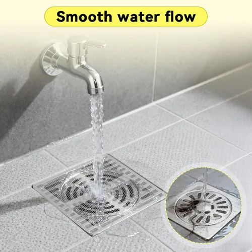 Vista 6 de 100 piezas desechables para cabello de ducha, cubiertas de drenaje de malla de 4 x 4 pulgadas y calcomanías, protector de filtro para ducha, bañera