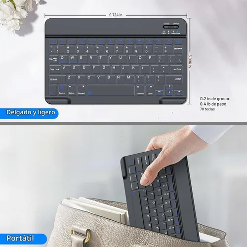 Vista 5 de Teclado Bluetooth inalámbrico para Samsung Galaxy A11+A9+ S10 FE S9 S6 Lite Portátil ultradelgado, recargable tipo C, compatible con Tab S9+ S9