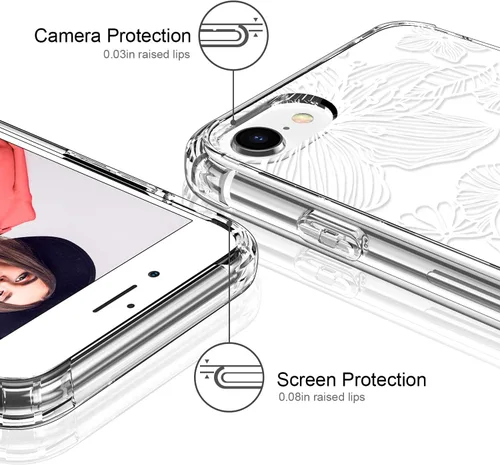Vista 2 de ICEDIO para iPhone SE 2022, SE 2020, funda para iPhone 8/7 con protector de pantalla, funda transparente de TPU con diseños de moda para niñas