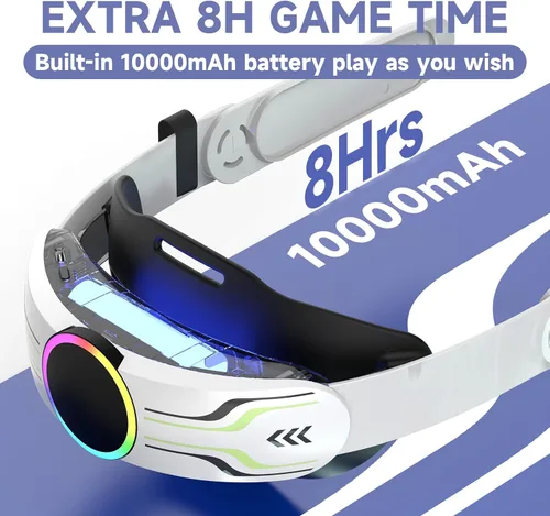 Vista 2 de Bioherm Head Strap with Battery for MetaOculus Quest 3, 10000mAh Battery Pack for Extended 8 Hrs of Playtime, Fast Charging VR Power, Adjustable
