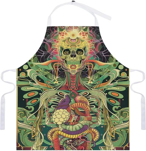 Vista 7 de MUSM Apron for Adults - 27.6 X 31.5 Inch, Heavy-Duty Polyester Aprons with Two Large Pockets, Waterproof Line Green Picture Kitchen Apron for