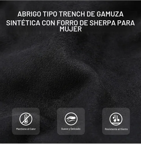 Vista 5 de Bellivera Gabardina de piel sintética para mujer, chaqueta de longitud media con forro polar y cuello de piel desmontable Negro