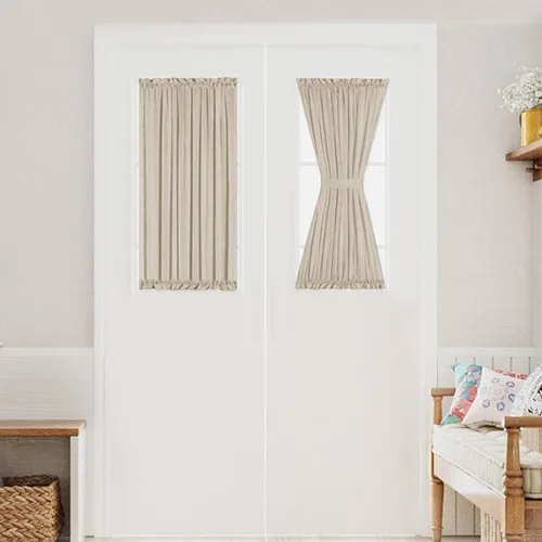 Vista 21 de Turquoize Elegantes cortinas de lino para puerta francesa, paneles de cortina de filtrado de luz, panel de lino con bolsillo para barra, panel