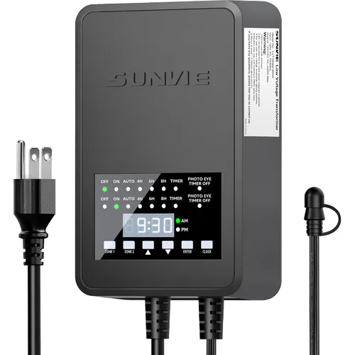 Vista 9 de SUNVIE Transformador de paisaje de bajo voltaje de 300 W con 2 salidas de control independientes, transformador de iluminación de paisaje