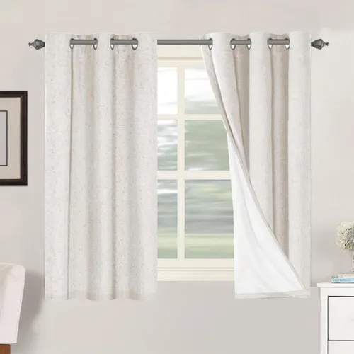 Vista 113 de H.VERSAILTEX Cortinas 100% opacas con aislamiento térmico, texturizadas, de lino, con bloqueo completo de calor y luz, para sala de estar y Negro