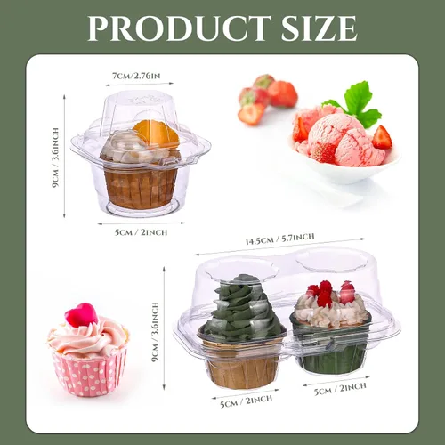 Vista 2 de Maxdot 150 recipientes transparentes individuales y 2 recipientes de plástico para cupcakes con tapa hermética conectada, soportes apilables