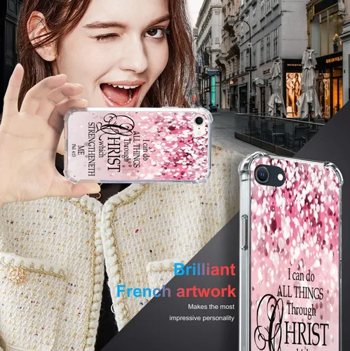 Vista 4 de Funda protectora para iPhone SE 3 / SE 2/7/8 con versículo bíblico [ajuste delgado y cobertura completa] parachoques compatible con teléfono 8/7/SE