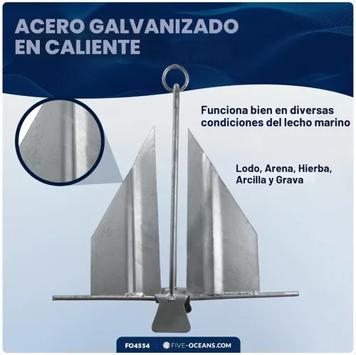 Vista 6 de Five Oceans Fluke - Anclaje para barco, acero galvanizado, anillo deslizante, anclajes de lancha de alta resistencia para kayak, bote, tabla