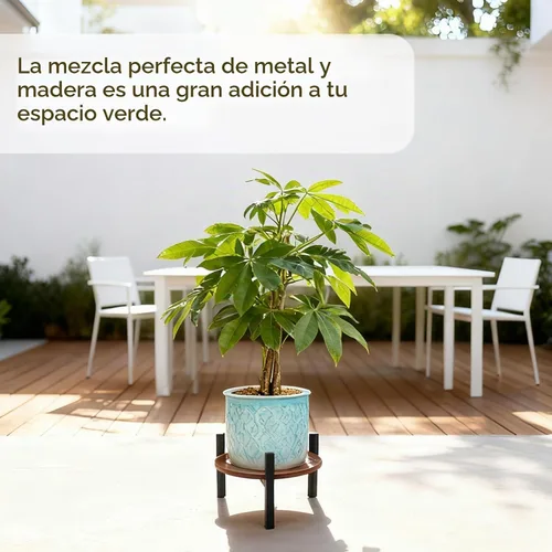 Vista 6 de Vigordream Soporte para plantas de interior, taburete de madera de metal resistente resistente para plantas, soporte de maceta baja y corta