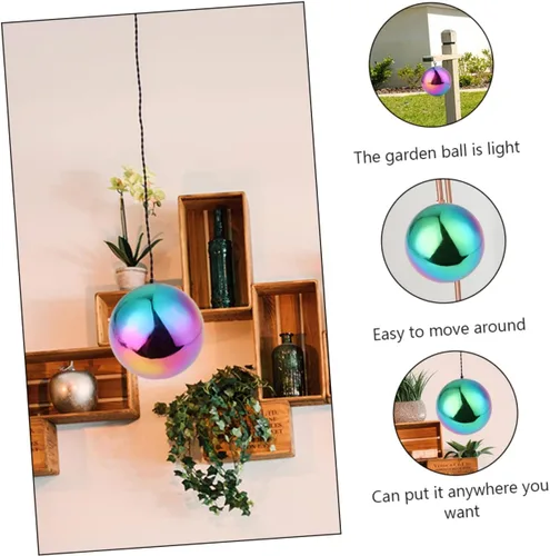 Vista 6 de 2 bolas grandes brillantes de acero inoxidable espejo huecas bolas decorativas orbes arco iris mirando bolas para jardín dic