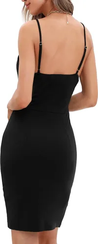 Vista 4 de oxiuly Vestido de fiesta fruncido con cuello en V cruzado para mujer vestido de fiesta para la iglesia cena vestido corto OX351