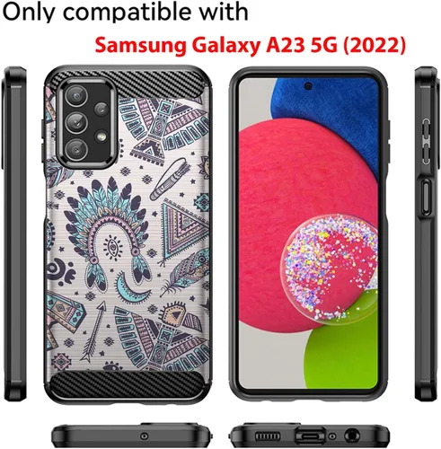 Vista 2 de CasesOnDeck Funda compatible con [Samsung Galaxy A23 5G / A23] Tribal Floral Mate TPU Flexible Fibra de Carbono Textura (Azul Tribal)