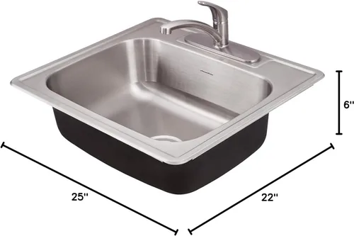 Vista 9 de American Standard 22SB.6252283S.075 Colony Top Mount Ada 25x22 Solo Tazón Acero Inoxidable 3 Agujeros Fregadero de Cocina