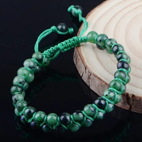 Vista 5 de MASSIVE BEADS Pulsera de macramé con cristales naturales para curación de chakras, cuentas de piedra de doble capa, piedras preciosas