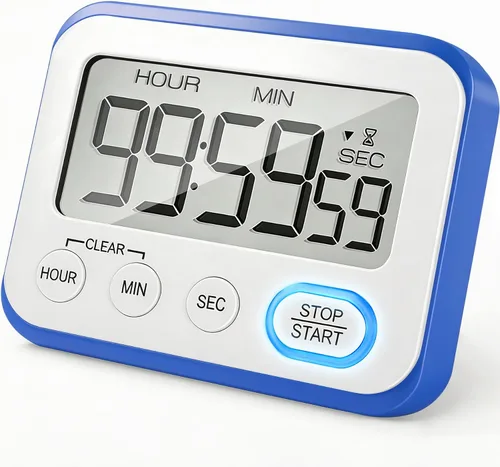 Vista 8 de Temporizador de cocina digital magnético con alarma potente, pantalla LCD grande silenciosa/con pitido, multifunción para maestros, aula, niños