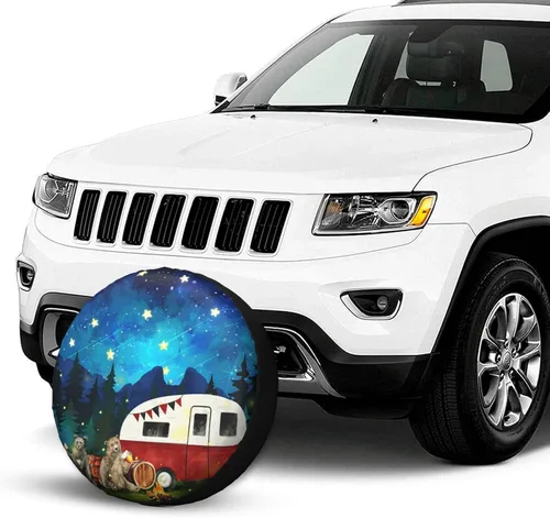 Vista 2 de Cool Campers - Cubierta de neumático de repuesto para remolques de viaje, impermeable, protección solar UV, se adapta a camiones, SUV, cubiertas