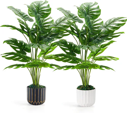 Vista 9 de Der Rose Plantas falsas de 28 pulgadas, planta Monstera en maceta de oro