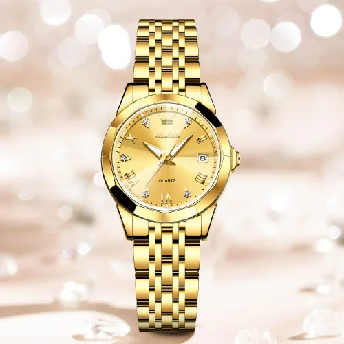 Vista 5 de OLEVS Reloj de pulsera para mujer, de acero inoxidable, de dos tonos, de acero inoxidable, analógico, de cuarzo, para mujer