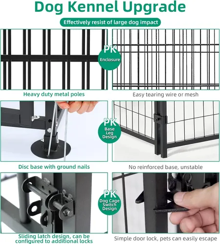 Vista 3 de VIVIJASON Perrera para perros de 6 x 6 x 6 pies, jaula de perro con marco de metal grande resistente con barras gruesas, cubierta UV e impermeable
