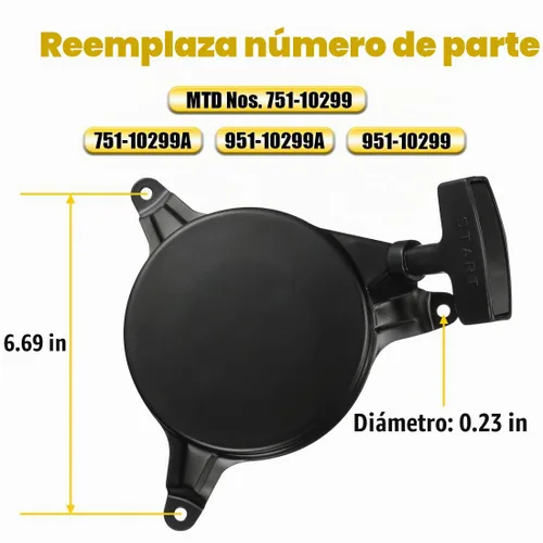 Vista 4 de 951-10299A Arrancador de retroceso Arrancador Reemplazo para MTD Troy Bilt 751-10299 1P61P0 Cub Cadet Recoil