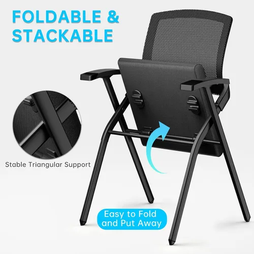 Vista 7 de Paquete de 2 sillas de oficina plegables con respaldo de malla, silla apilable para sala de conferencias, silla plegable de oficina, silla de sala