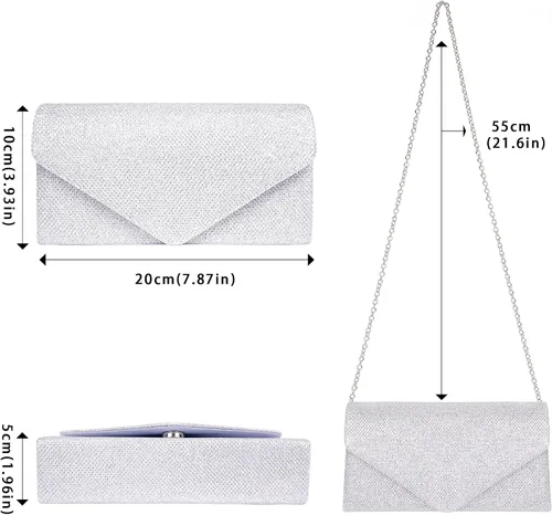 Vista 6 de Larcenciel Bolsos de mano para mujer, con lentejuelas brillantes, bolsa de noche con cadena, elegante vestido de fiesta de graduación, bolso de novia