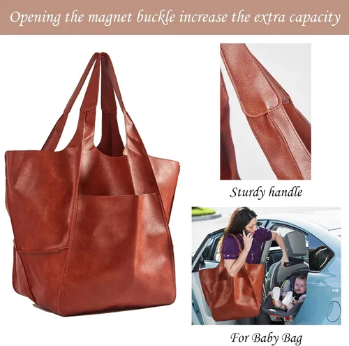 Vista 5 de KlaOYer - Bolso de mano de cuero de gran capacidad, bolso de trabajo, bolso hobo de piel sintética, bolso de mano y bandolera grande, bolso de viaje