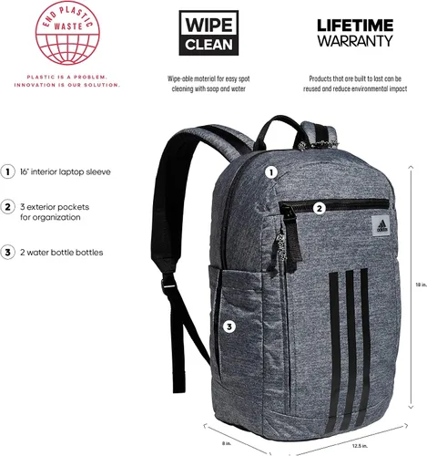 Vista 2 de adidas Mochila League Three Stripe 2, Jersey Onix GrisNegro, talla única , Mochila League Three Stripe 2
