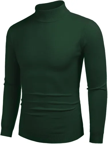 Vista 16 de COOFANDY Suéter de cuello alto falso para hombre, ajuste delgado, informal, básico, suéter térmico de punto 01-Negro
