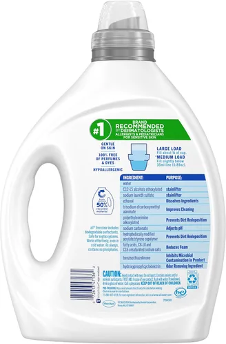 Vista 5 de All - Detergente líquido para ropa, alivio de olores, sin perfume, 80.1 onzas líquidas, 90 cargas