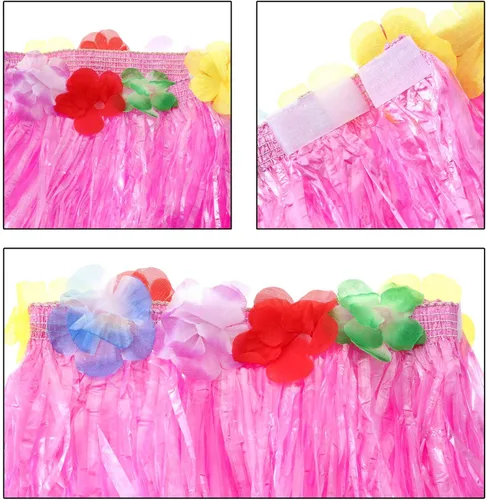 Vista 3 de 8 Pieces Hawaiian Grass Hula Skirt Costume Set Necklace Garland Bracelet Bikini Top for Women Tropical Luau Party Decoration