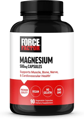 Vista 2 de Force Factor Suplemento de magnesio 500 mg 90 cápsulas y L teanina alivio del estrés, paquete de 60 cápsulas
