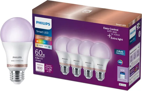Vista 13 de Philips Smart Lighting - Bombillas conectadas, paquete de 2, color A19 60W 800LM E26 luces LED para interiores, bombillas inteligentes con detección