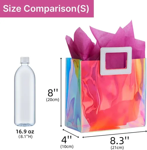 Vista 8 de VUOJUR 2 bolsas de regalo holográficas pequeñas de 8.3 pulgadas con papel de seda - orquídea