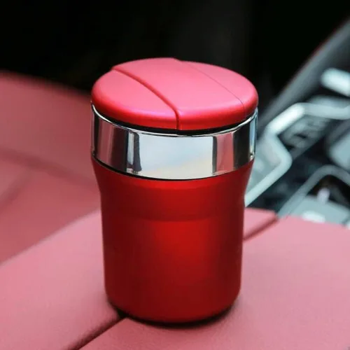 Vista 8 de Cenicero de automóvil con tapa, cenicero portátil para automóvil, bandeja de cenizas sin humo de acero inoxidable con luz LED, cenicero automotriz