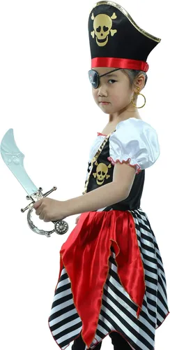 Vista 3 de Toddlers Pirate Costume Girls, Buccaneer Princess Costume Kids, Cruise Pirate Night Outfits for Girls 3-10 Years