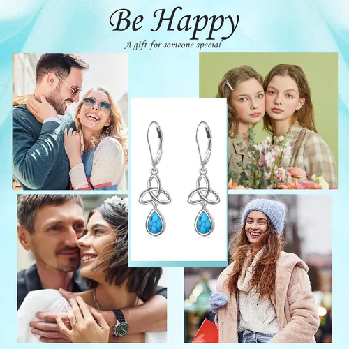 Vista 7 de Aretes delicados de plata de ley 925 para hombres, mujeres, adolescentes, niñas, niños, fútbol, avión, lágrima, turquesa, nudo celta, aretes